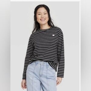 a new day Black and White Striped Long Sleeve Tee